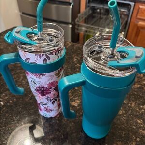 40 oz - Floral and Teal Insulated Tumblers with Handles